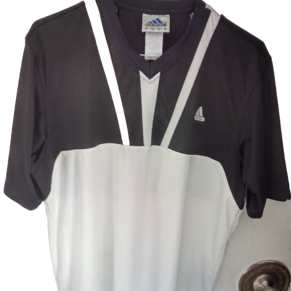 Vintage Adidas Football Soccer Jersey Shirt Men Large Black & White Pokyester